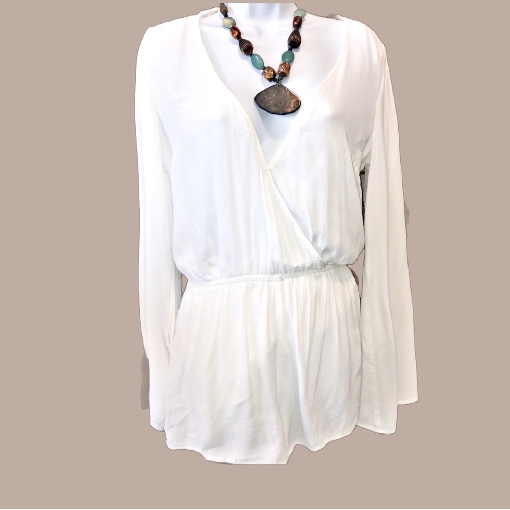 White Draped Romper w/Bell Sleeves
